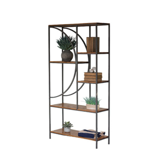 Wood and Metal Shelving Unit w/ Demilune Detail.