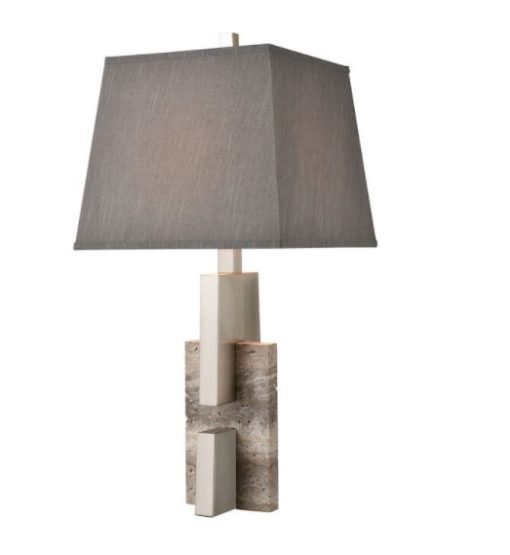 Metal and Marble Sculptural Table Lamp w/ Grey Shade. 1