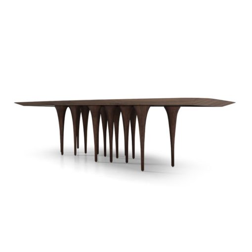 Pin Dining Table w/ Dark Oak Top & Matte Black Lacquer Legs.