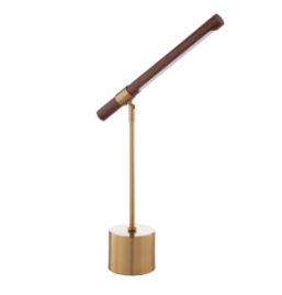 Brushed Brass Metal Task Lamp w/ Wood Shade. 1