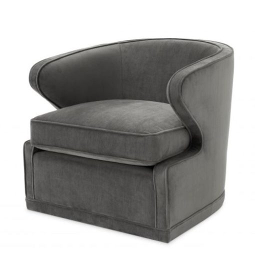 Mid Century Grey Velvet Upholstered Swivel Barrel Chair 1