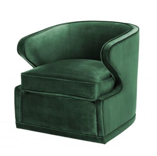 Mid Century Green Velvet Upholstered Swivel Barrel Chair 1