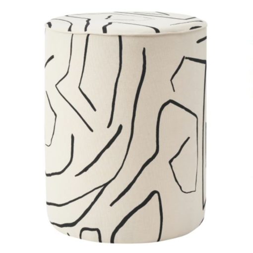 Cream Stool w/ Bold Abstract Lines on Cotton Fabric.