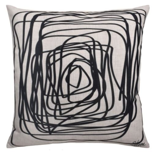 Pillow w/ Black Cubic Design. Poly-Linen & Down Fill 1