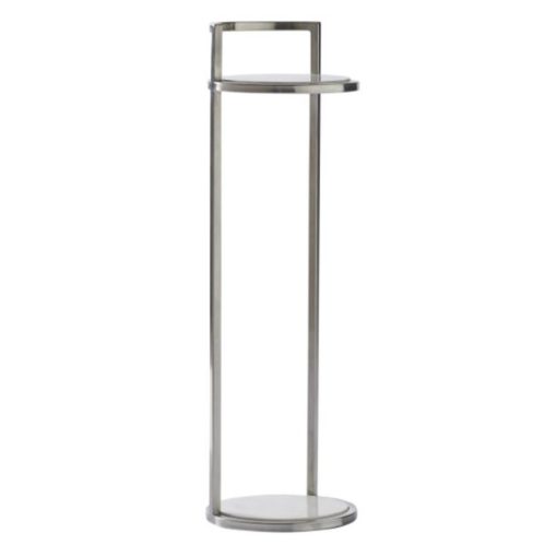 Brushed Nickel Drink Table w/ White Marble Top