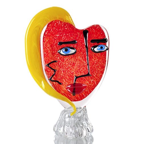 Picasso-Like Face Crafted of Hand-Blown Glass.