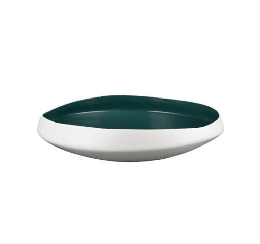White Low Bowl w/ Aqua Glaze Interior. 1