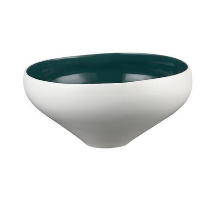 White Tall Bowl w/ Aqua Glaze Interior. 1