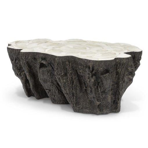 Inlaid Fossilized Clam Shell Cocktail Table. 1