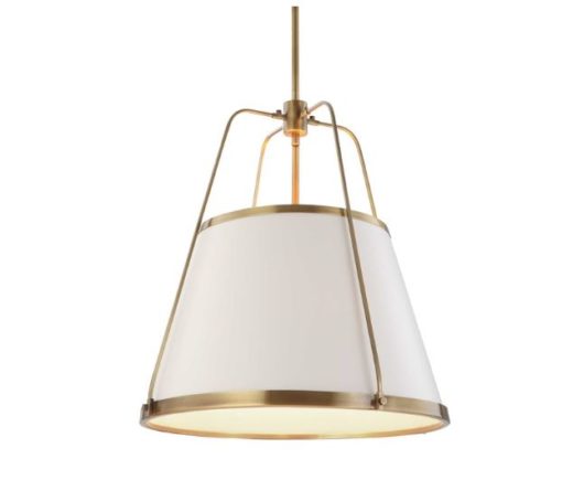 Classic Antique Brass Pendant w/White Leather Shade. 1