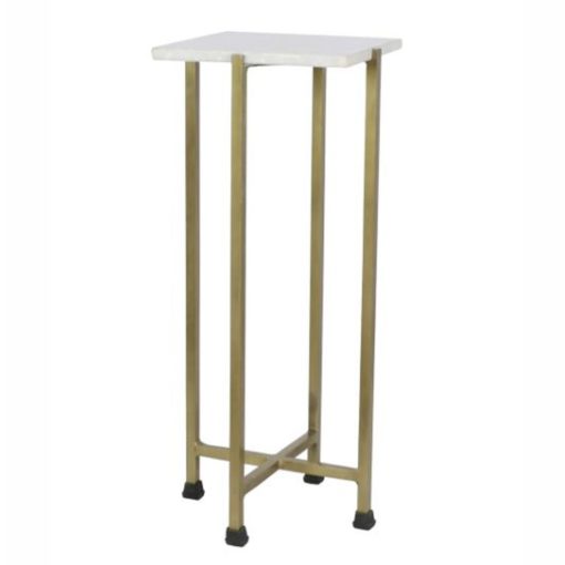 Small Square Drink Table with Marble Top and Gold Base