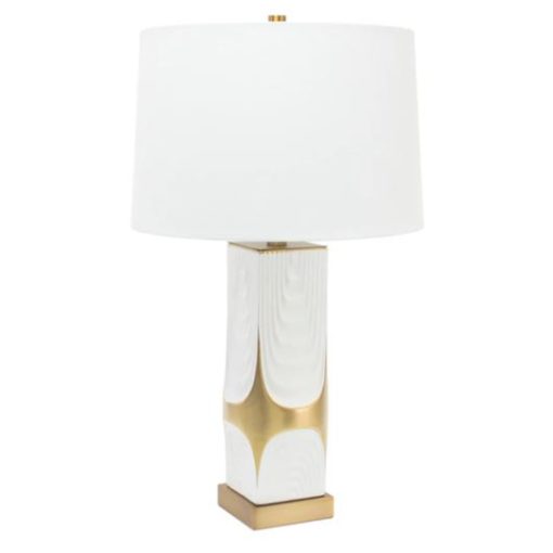 White Table Lamp w/ Soft Folds Accented by Metallic Gold Plating. 1