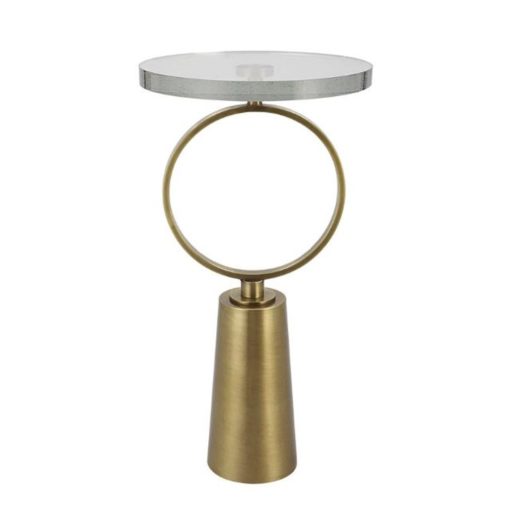 Accent Table w/ Seeded Glass Top & Ring  Base in Brass Finish.