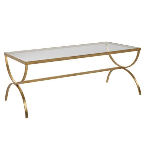 Narrow Cocktail Table w/ Tempered Glass Top & Gold Base 1