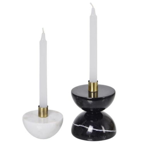 Set of Two Black & White Marble Candle Holders