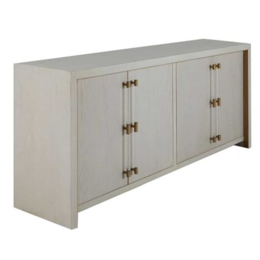 Cerused White Cabinet Featuring Acrylic Handles w/ Gold-Stained Metal Accents