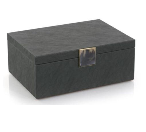 Handcrafted Black Leather Box w/Decorative Horn Accent 1