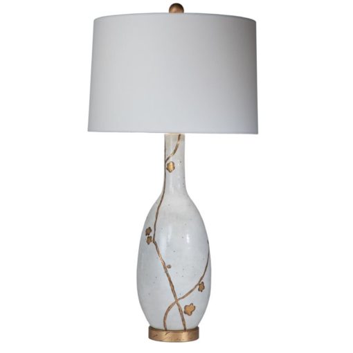 Grey Table Lamp w/ Hand Painted Gold Leaf Blossoms 1