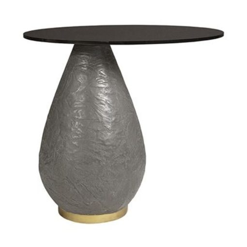 Contemporary End Table w/ Black Glass Top & Sculptural Concrete Base 1