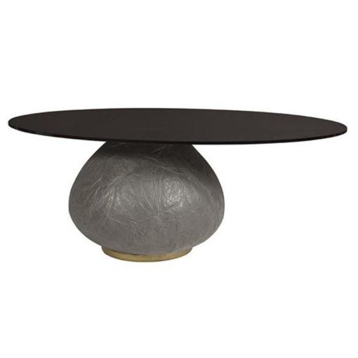 Contemporary Coffee Table w/ Black Glass Top & Sculptural Concrete Base 1