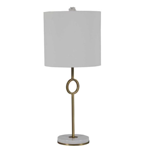 Tall Table Lamp w/ Antique Brass Body & Marble Base Featuring Stone Final 1