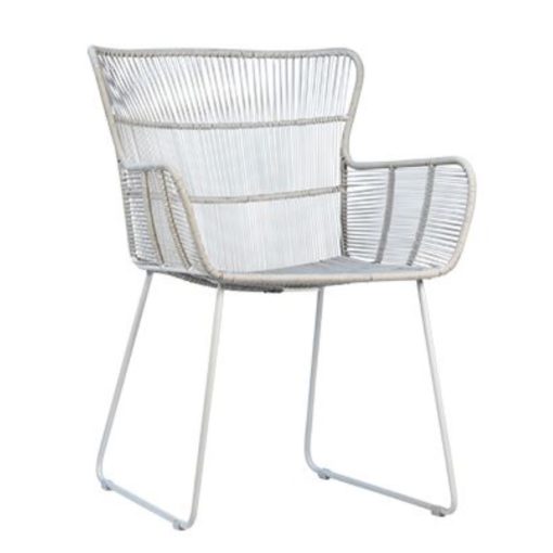 Metal and Rope Outdoor Dining Armchair in White Finish