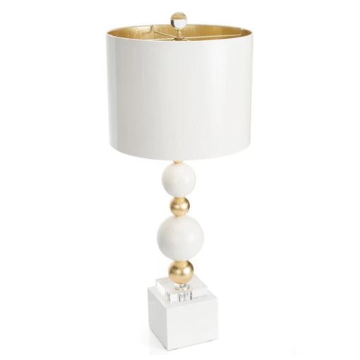Table Lamp w/ Alternating High Gloss Lacquered White & Gold Leaf Orbs Topped w/ Lacquer Paper Shade 1