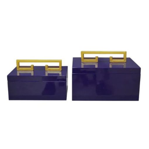 Small Navy Box Gold Greek Key Handle
