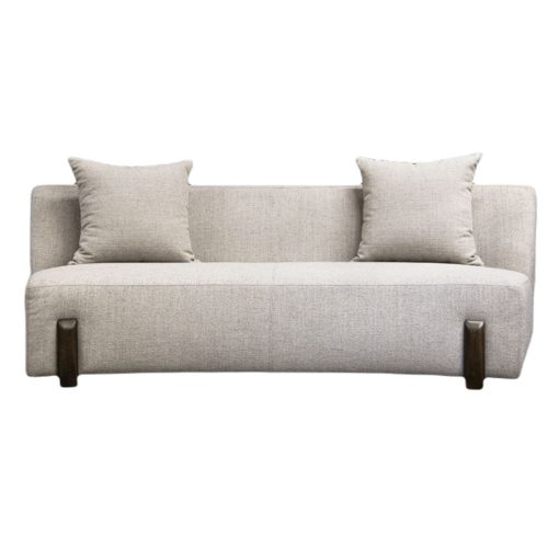 Armless Sofa Upholstered in Tan Fabric w/ Oak Base 1