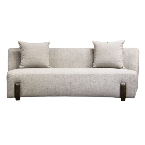 Armless Sofa Upholstered in Tan Fabric w/ Oak Base