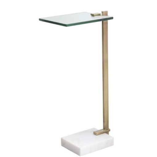 Pull-Up Table w/ Tempered Glass Top, Brushed Brass Base & White Marble Foot 1