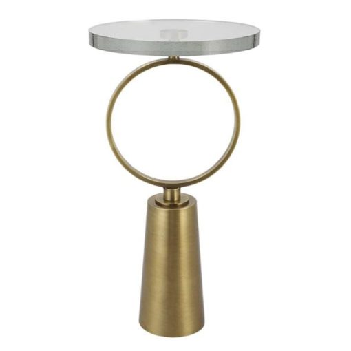 Accent Table w/ Seeded Glass Top & Ring Base in Brass Finish 1