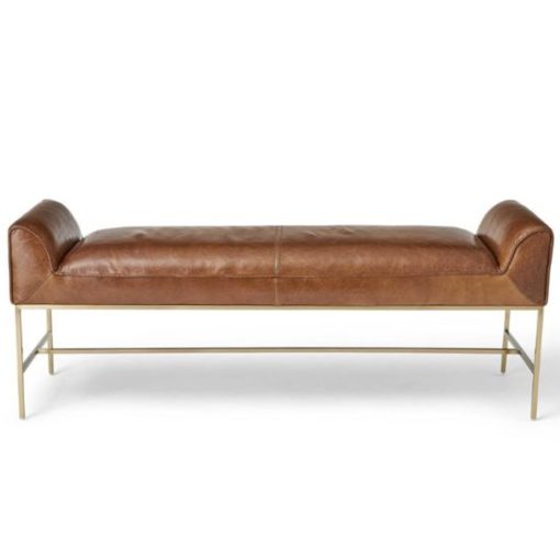 Bench Upholstered in Full Grain Italian Leather & Brushed Brass Base 1