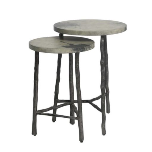 Nesting Accent Tables w/Vellum Wrapped Tops & Iron Branch-Like Bases.LG 17"Dia x 23"H; SM 14"Dia x 21"H 1