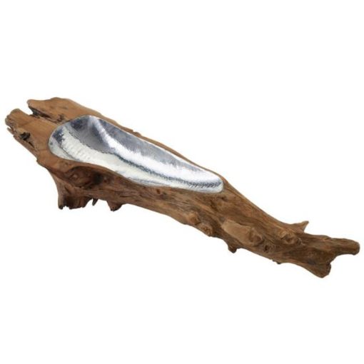 Natural Teak Root w/ Aluminum Hammered Inset Bowl