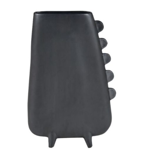 Matte Black Vase Featuring Small Fins Along One Side 1