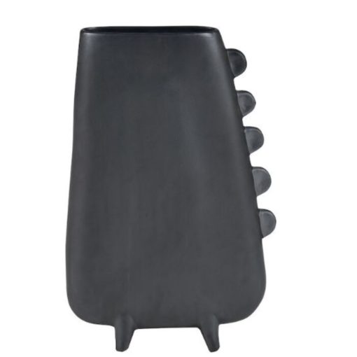 Matte Black Vase Featuring Small Fins Along One Side