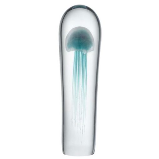 Aqua Blown Glass Jellyfish Surrounded by Clear Glass