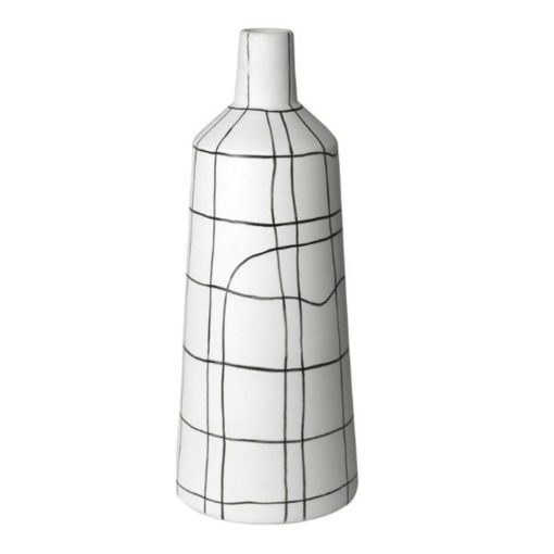 Ceramic Bottle in Matte White Glaze w/ Black Abstract Design 1