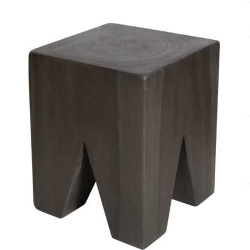 Solid Suar Wood Accent Stool in Satin Gray Finish