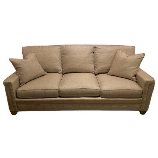 Sherrill 97 Series3-Seat Sofa w/Key Front Arm & Box Back. High Tapered Base in Black Nickel Finish. Turbo Linen Gd. 9 Fabric