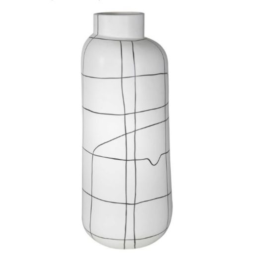 XL Ceramic Bottle in White Matte Glaze w/ Black Abstract Design 1