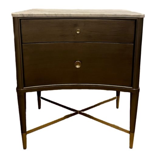 Hickory White 2 Drawer Nightstand w/Marble Top in Night Graphite Finish & Brass Hardware 1