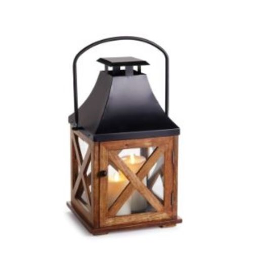 Small Indoor Lantern w/ Thick Lattice Wood & Black Metal Top 1