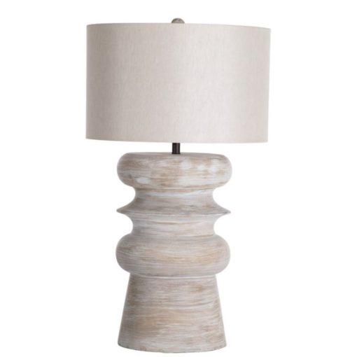 Substantial Table Lamp in Whitewashed Finish w/ Grey Linen Shade 1