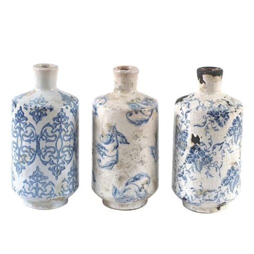 Tall Blue & White Terracotta Vase 1