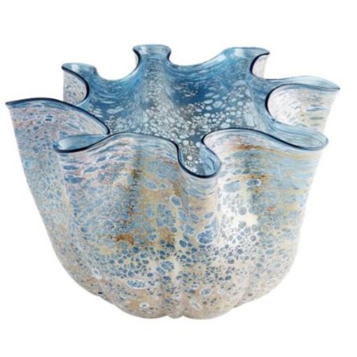 Textured Blue and White Ruffled Vase