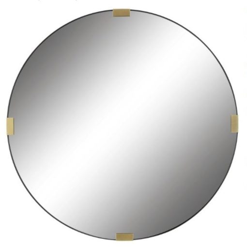 Round Mirror w/ Iron Band Frame & Antiqued Gold Leaf Clip Details