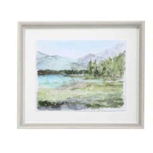 Watercolor Print Inspired by Yosemite National Park; Under Glass in Off-White Frame 1