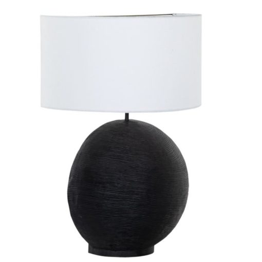 Black Half Shade Table Lamp w/ Brass Accents